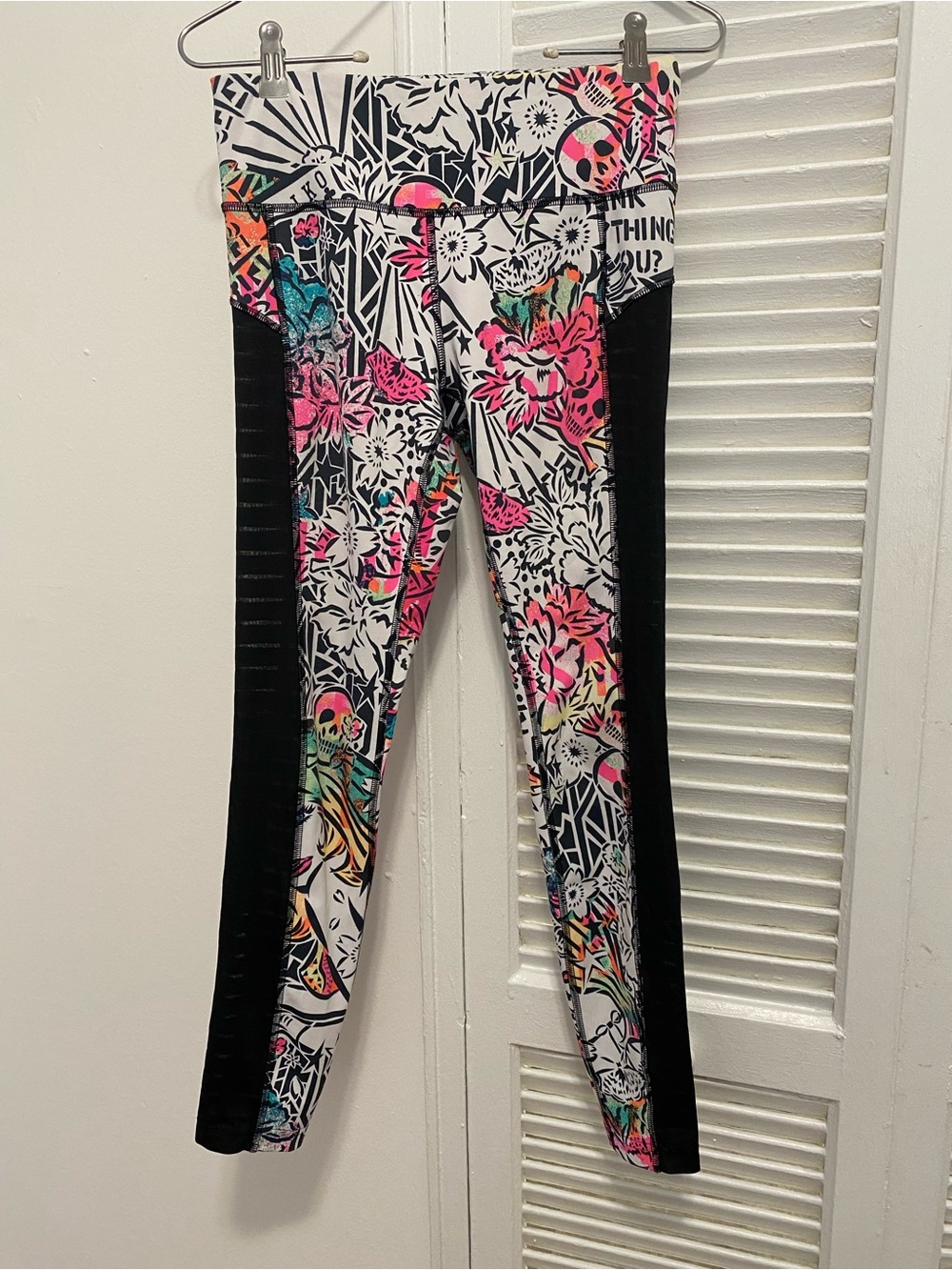 Reebok Neon Grafiti Print Leggings with Black Side Panels